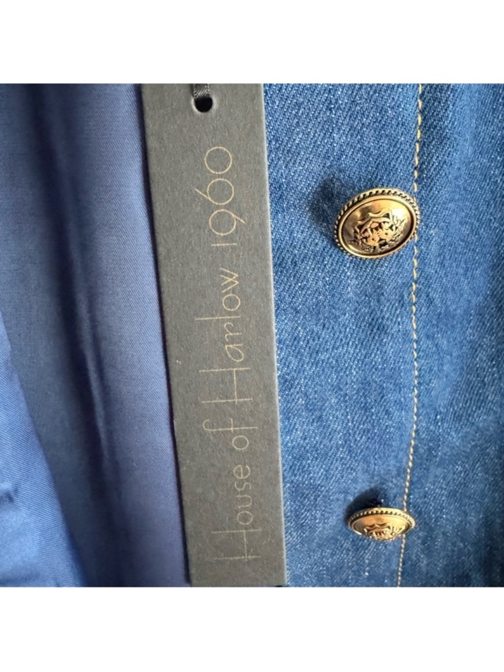 House of Harlow 1960 Denim Jacket with Gold Buttons Faux Leather Trim - Picture 5 of 8